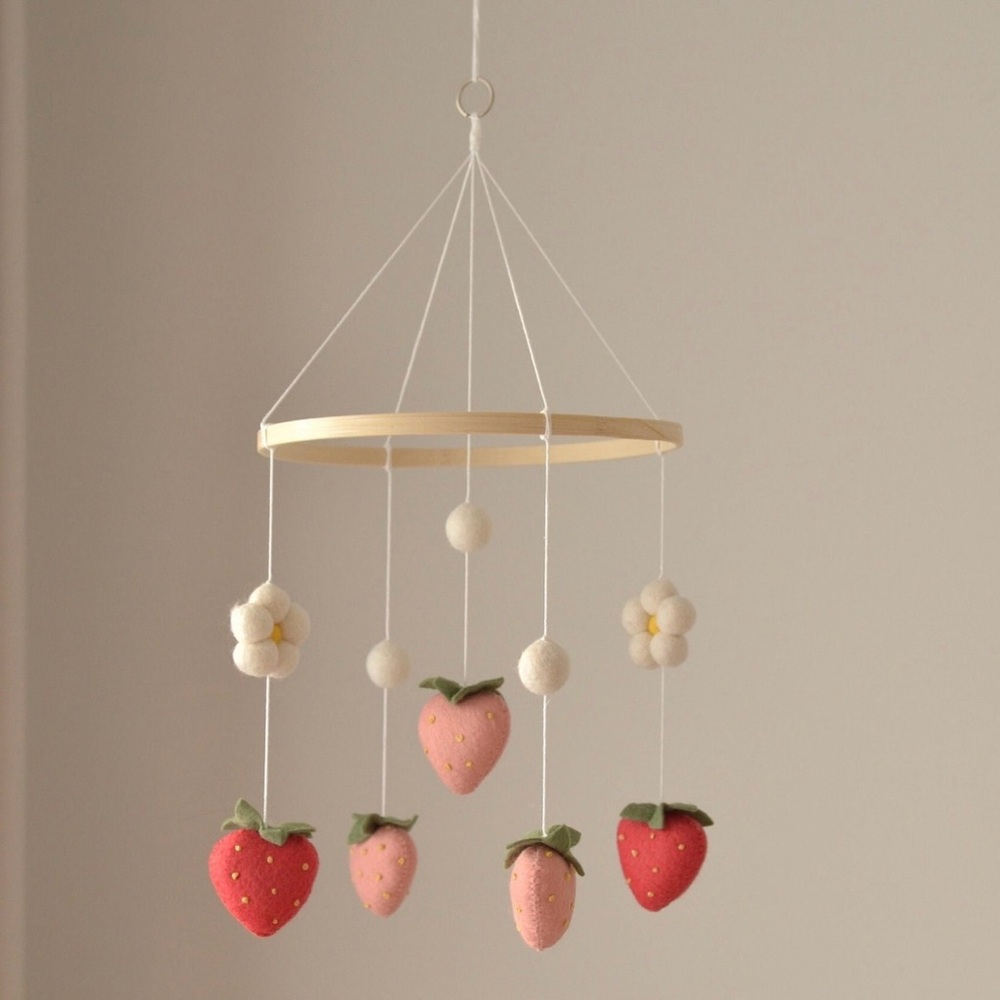 Handmade wool strawberry flower baby girl mobile